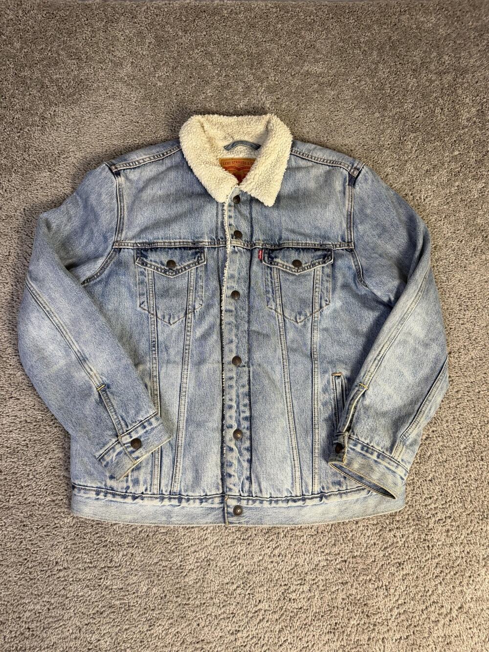 Levi's Jacket Mens XL Blue Type III Bomber Jacket Sherpa Lined Denim Collared